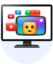 Pantalla con íconos de video que representa contenidos audiovisuales educativos.